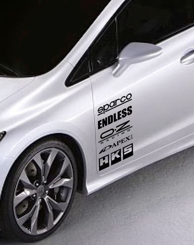 Paire (2 x 5pcs) Racing Sponsors sport voiture autocollant emblème logo décalque NOIR